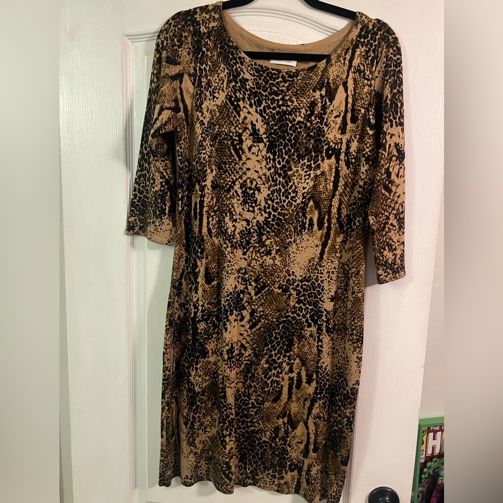 Calvin Klein Snake Print Swearer Dress 3/4 Sleeve Crew Neck